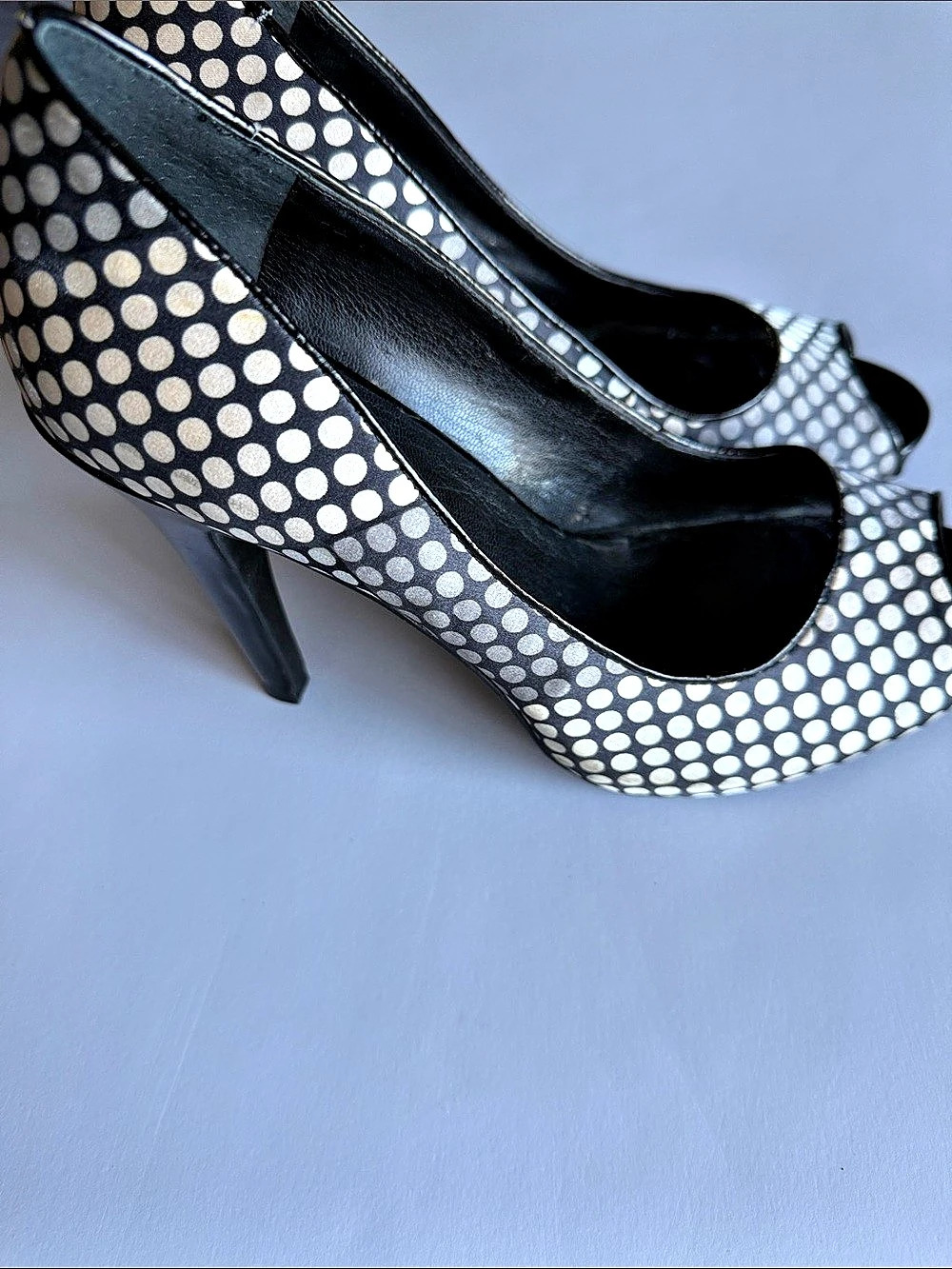 Nine West Polka Dot Peep Toe Heels in Black & White